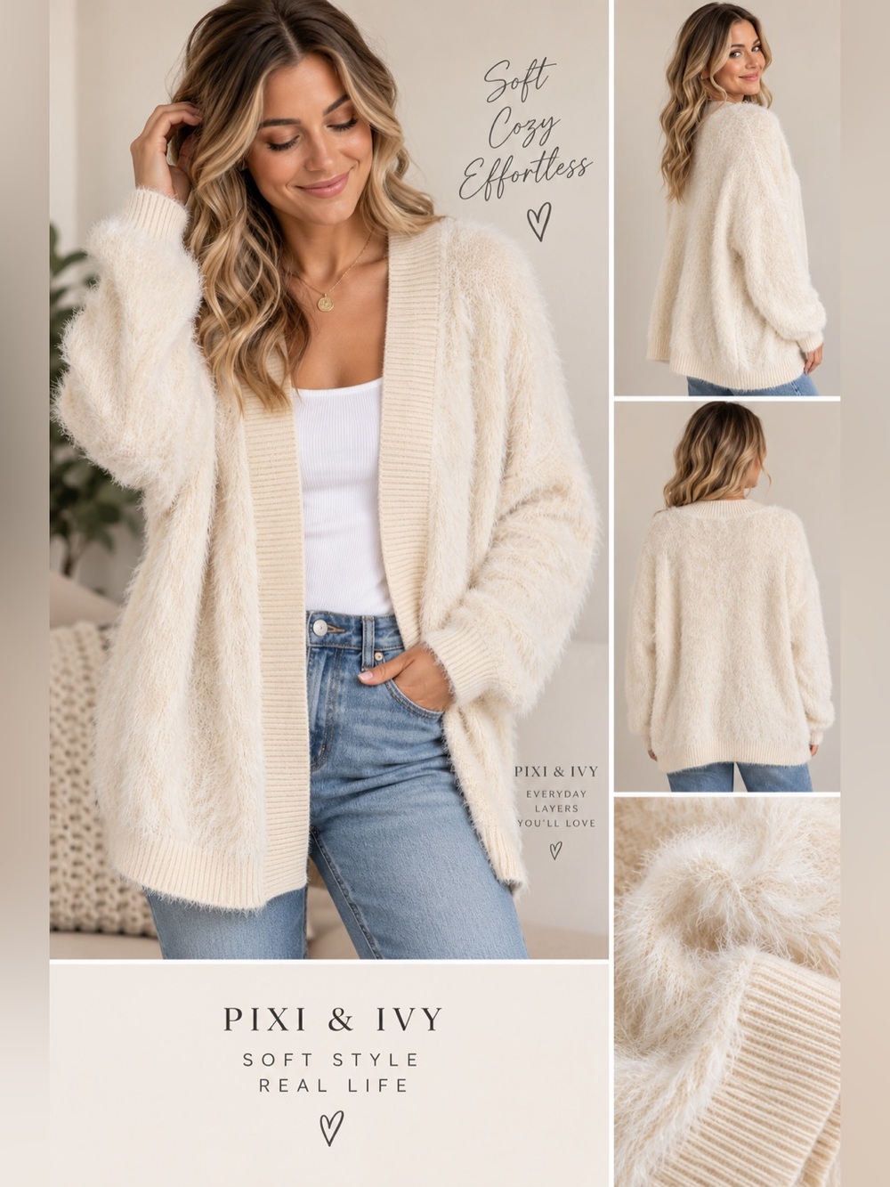 NWT Pixi & Ivy Cream Colored Fuzzy Cardigan - Size M/L